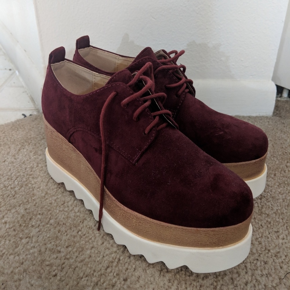 Maroon platform loafers